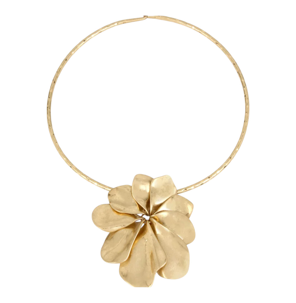 Robert Lee Morris Soho Sculptural Flower Pendant Collar Gold Necklace - NWT